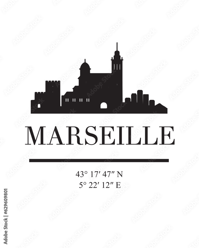 Editable vector illustration of the city of Marseille with the remarkable buildings of the city