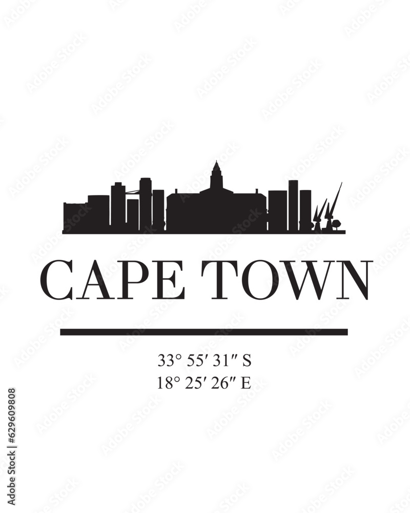 Editable vector illustration of the city of Cape Town with the remarkable buildings of the city