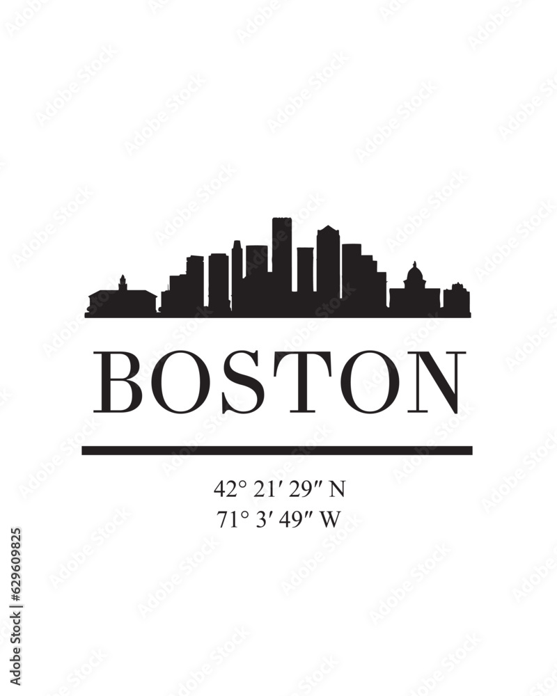 Editable vector illustration of the city of Boston with the remarkable buildings of the city