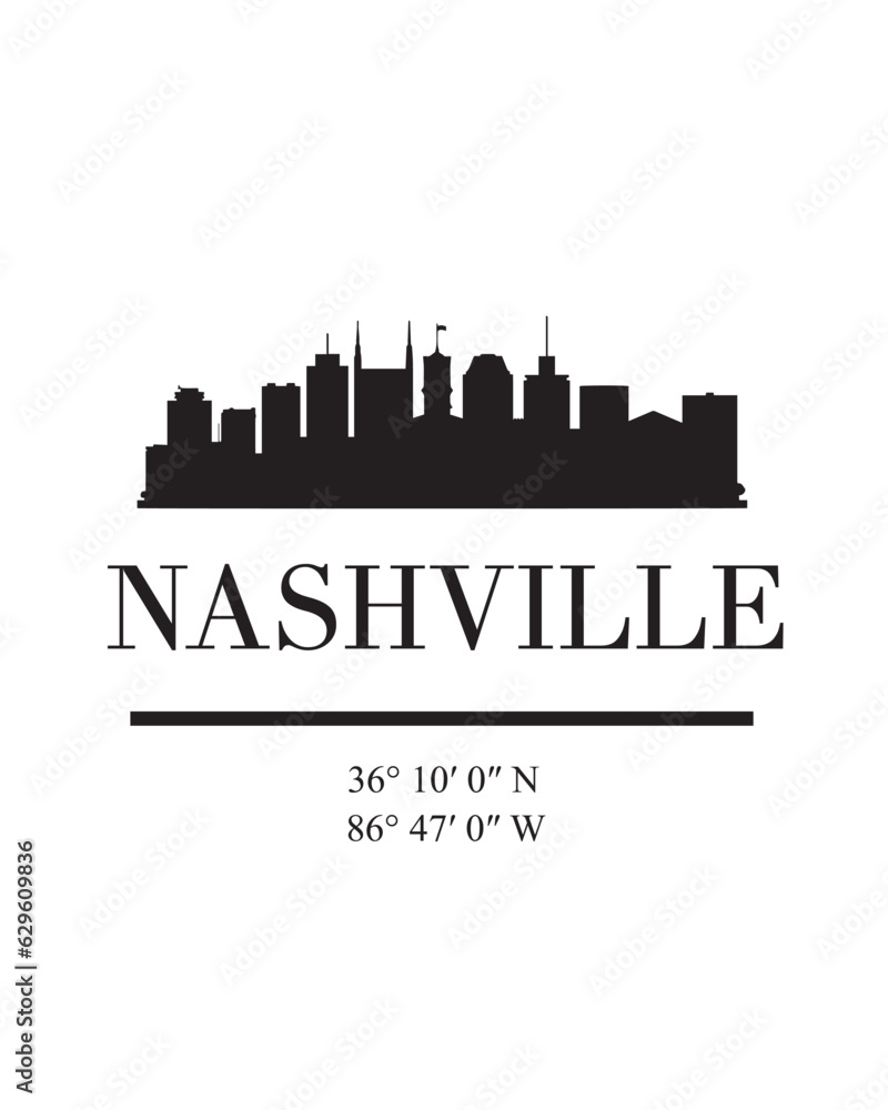 Editable vector illustration of the city of Nashville with the remarkable buildings of the city