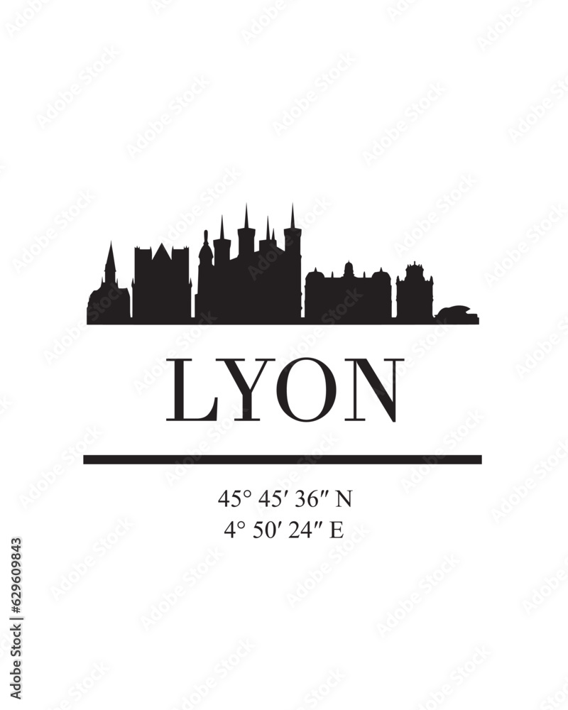 Editable vector illustration of the city of Lyon with the remarkable buildings of the city