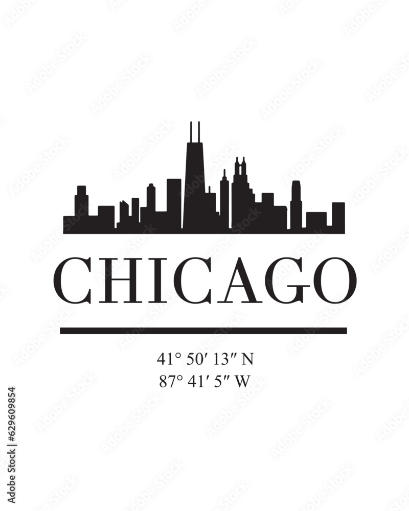 Editable vector illustration of the city of Chicago with the remarkable buildings of the city