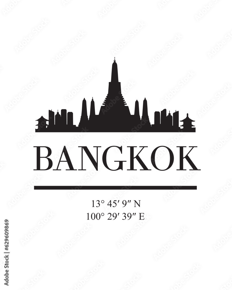 Editable vector illustration of the city of Bangkok with the remarkable buildings of the city