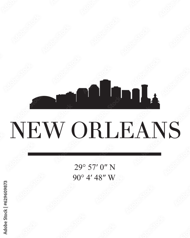 Editable vector illustration of the city of New Orleans with the remarkable buildings of the city