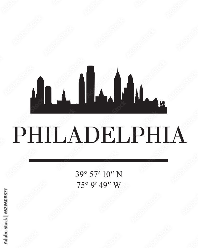Editable vector illustration of the city of Philadelphia with the remarkable buildings of the city