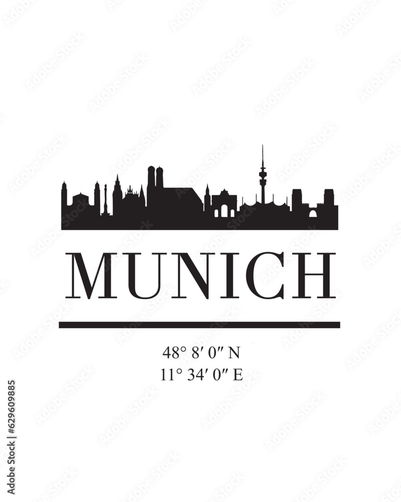 Editable vector illustration of the city of Munich with the remarkable buildings of the city