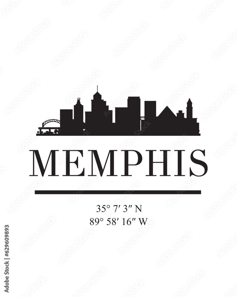Editable vector illustration of the city of Memphis with the remarkable buildings of the city