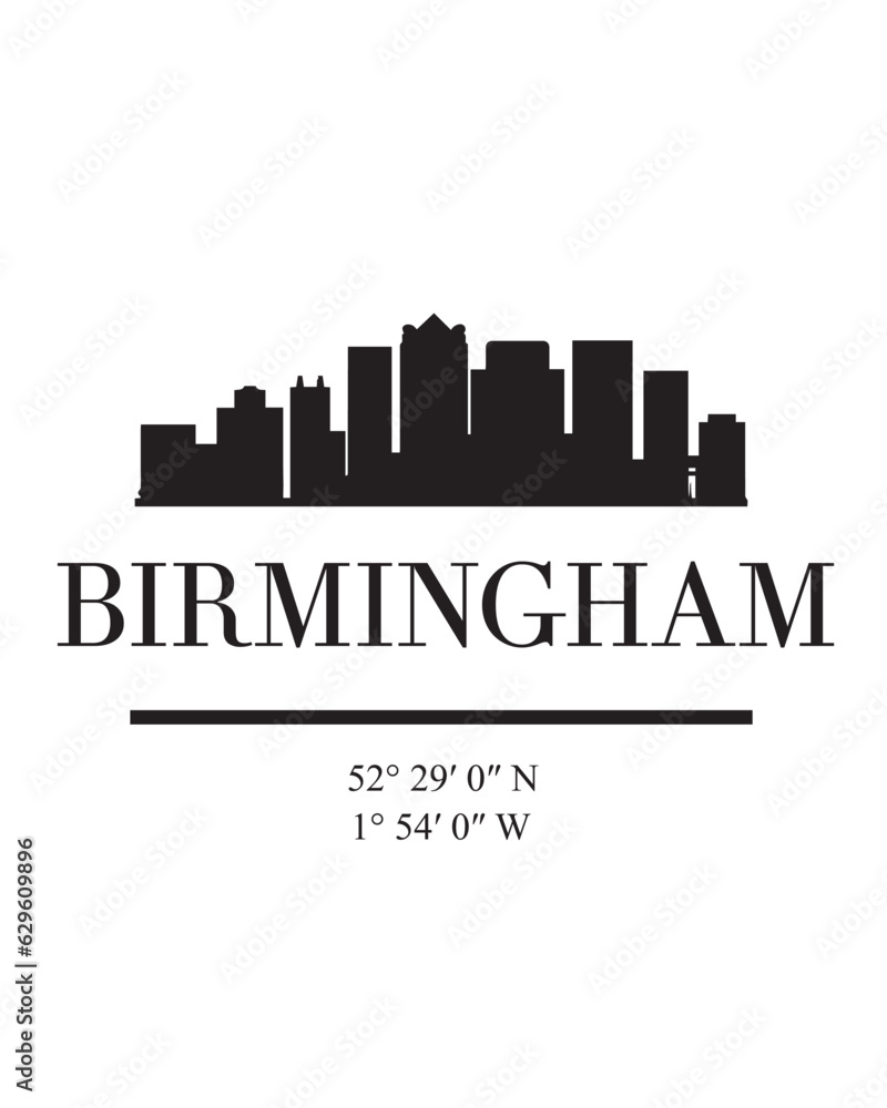 Editable vector illustration of the city of Birmingham with the remarkable buildings of the city