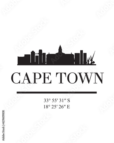 Editable vector illustration of the city of Cape Town with the remarkable buildings of the city