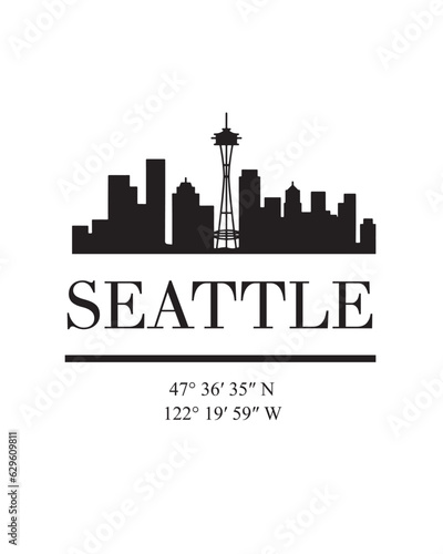 Editable vector illustration of the city of Seattle with the remarkable buildings of the city