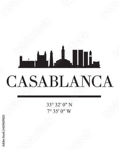 Editable vector illustration of the city of Casablanca with the remarkable buildings of the city