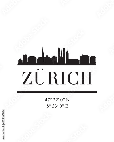 Editable vector illustration of the city of Zurich with the remarkable buildings of the city