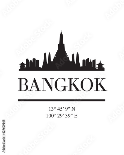 Editable vector illustration of the city of Bangkok with the remarkable buildings of the city