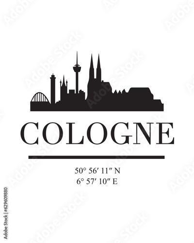 Editable vector illustration of the city of Cologne with the remarkable buildings of the city