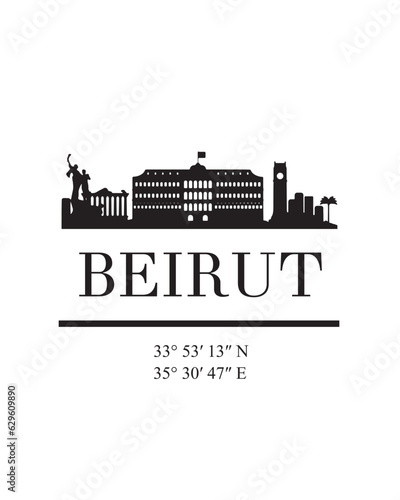 Editable vector illustration of the city of Beirut with the remarkable buildings of the city