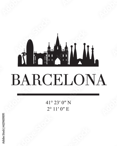 Editable vector illustration of the city of Barcelona with the remarkable buildings of the city