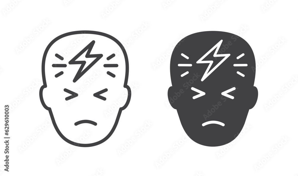 Headache icons. Vector illustration isolated on white.