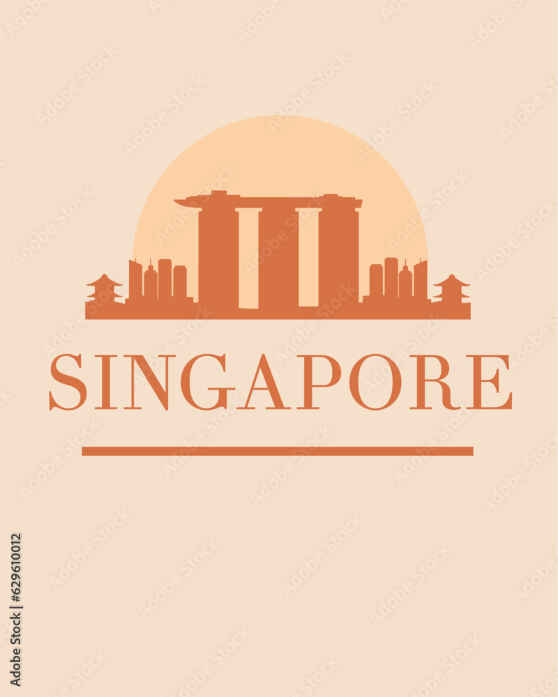 Editable vector illustration of the city of Singapore with the remarkable buildings of the city