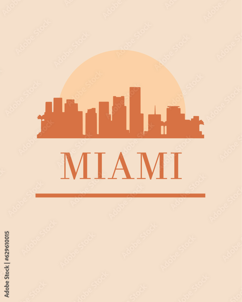 Editable vector illustration of the city of Miami with the remarkable buildings of the city