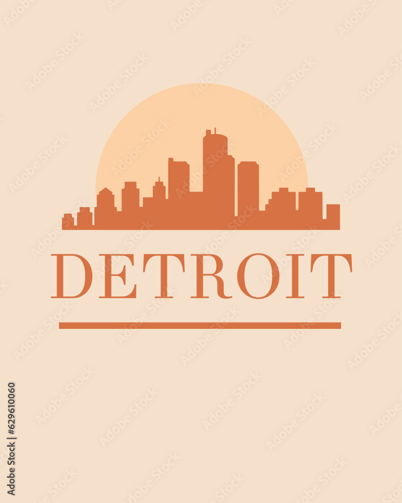 Editable vector illustration of the city of Detroit with the remarkable buildings of the city