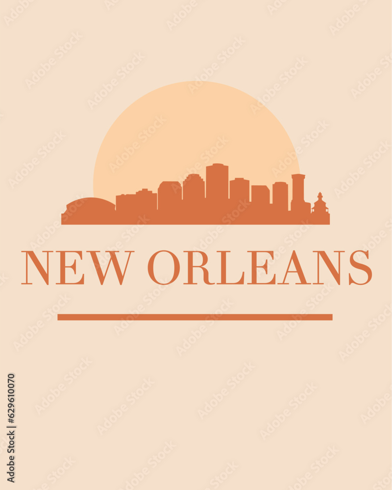 Editable vector illustration of the city of New Orleans with the remarkable buildings of the city