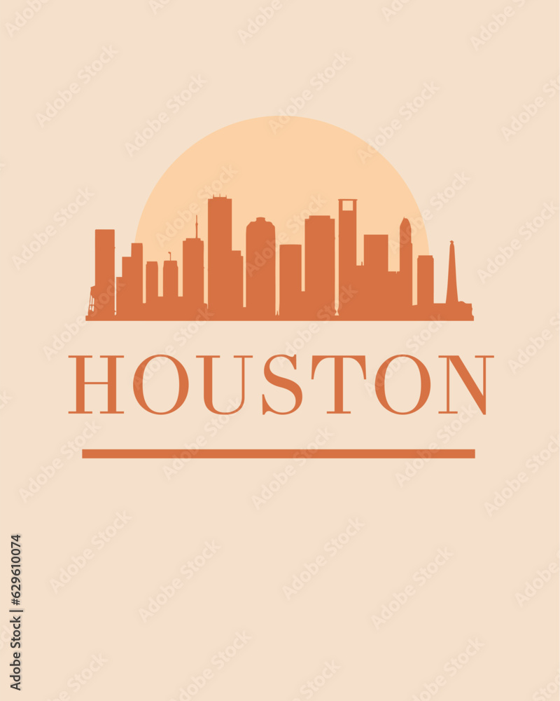 Editable vector illustration of the city of Houston with the remarkable buildings of the city
