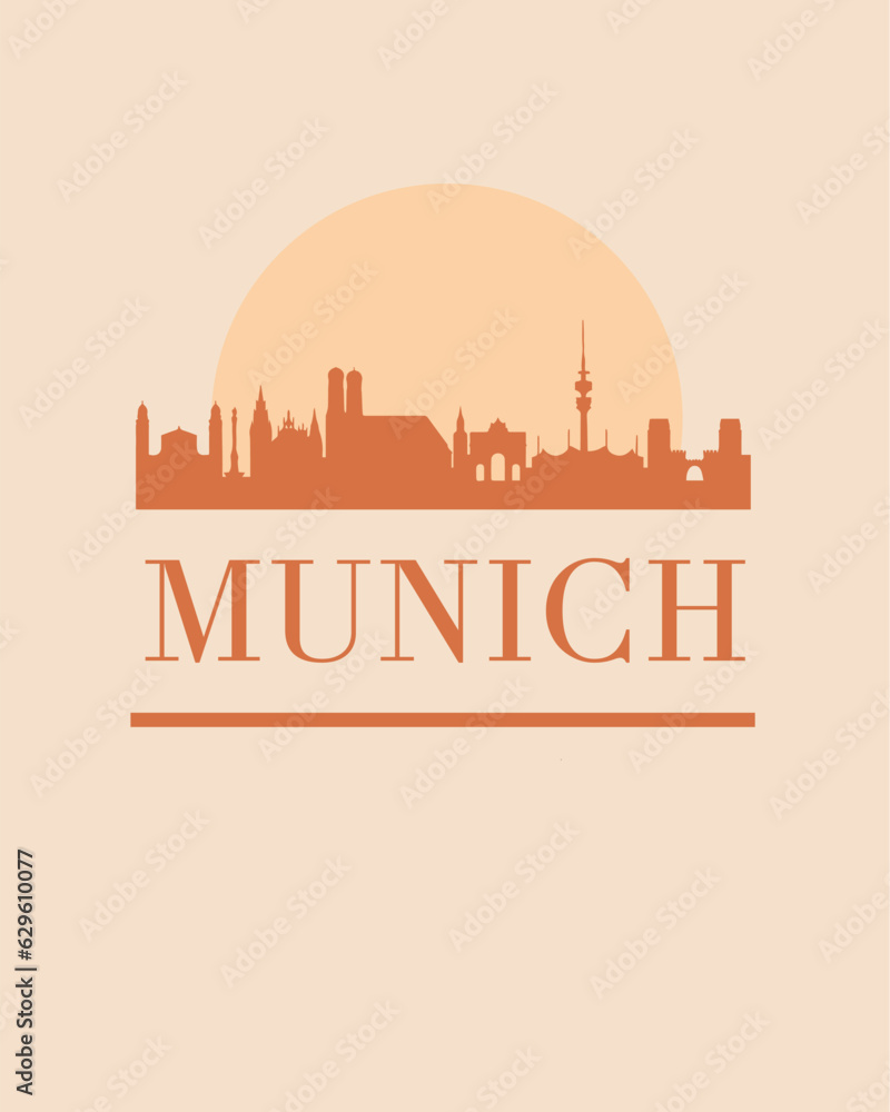 Fototapeta premium Editable vector illustration of the city of Munich with the remarkable buildings of the city