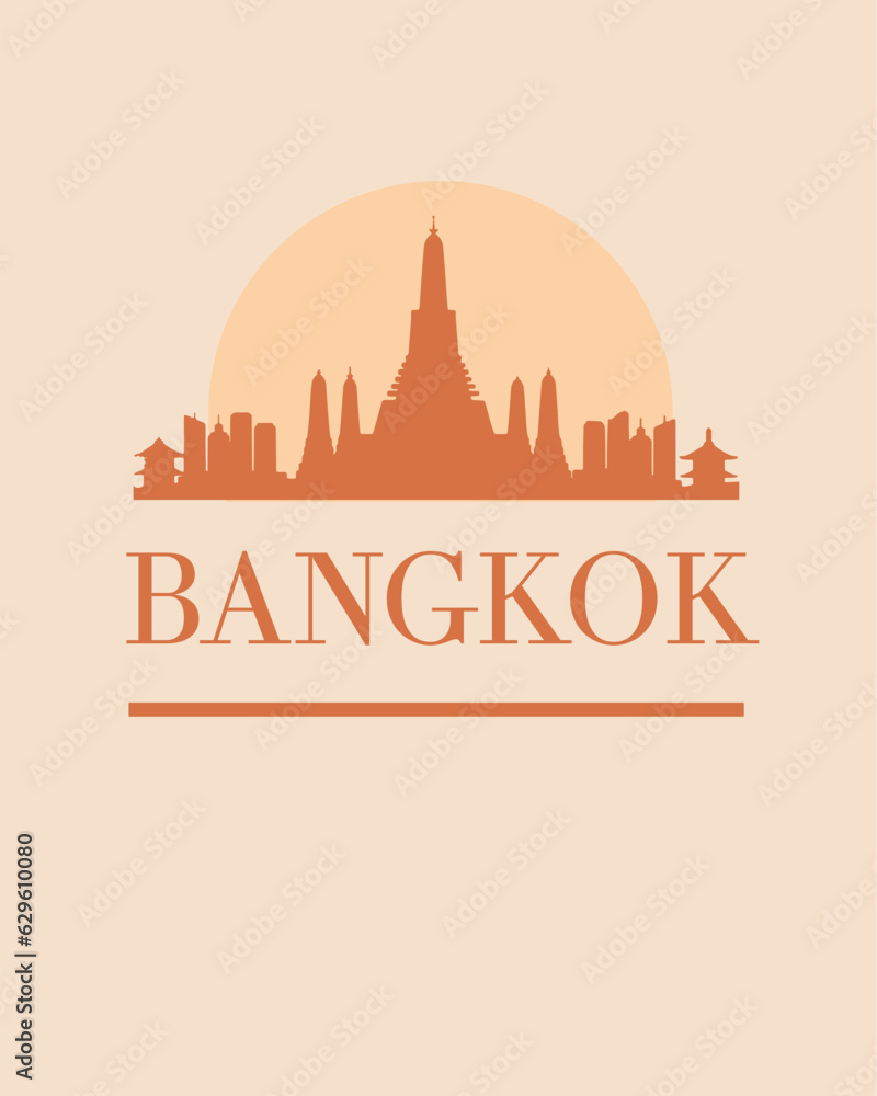 Editable vector illustration of the city of Bangkok with the remarkable buildings of the city