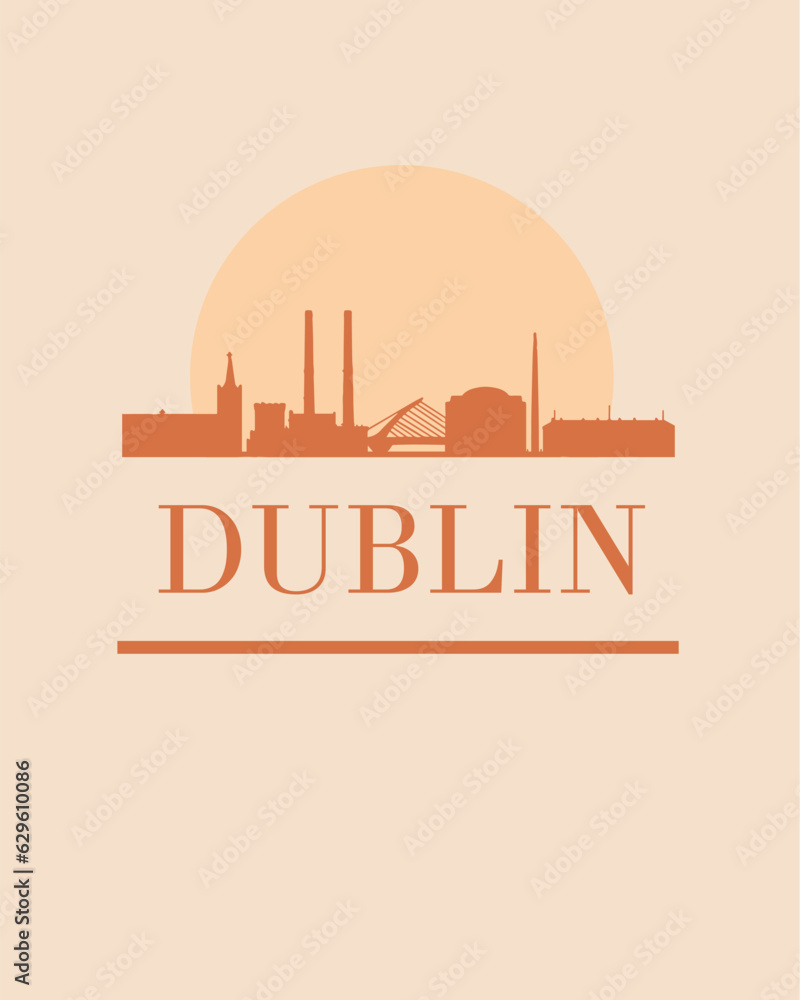 Editable vector illustration of the city of Dublin with the remarkable buildings of the city