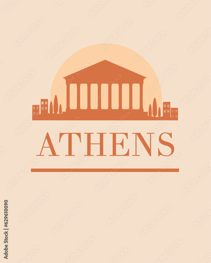Editable vector illustration of the city of Athens with the remarkable buildings of the city