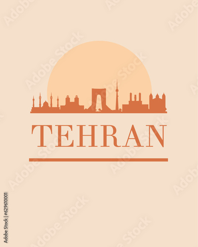 Editable vector illustration of the city of Tehran with the remarkable buildings of the city