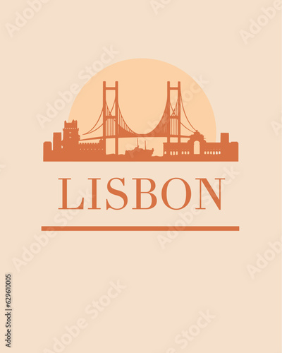 Editable vector illustration of the city of Lisbon with the remarkable buildings of the city