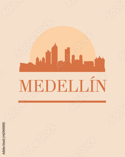 Editable vector illustration of the city of Medellin with the remarkable buildings of the city