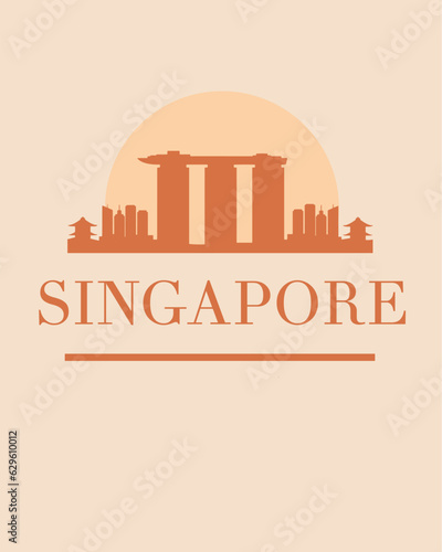 Editable vector illustration of the city of Singapore with the remarkable buildings of the city