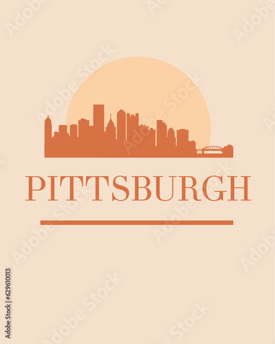 Editable vector illustration of the city of Pittsburgh with the remarkable buildings of the city