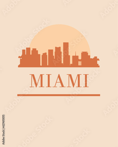 Editable vector illustration of the city of Miami with the remarkable buildings of the city