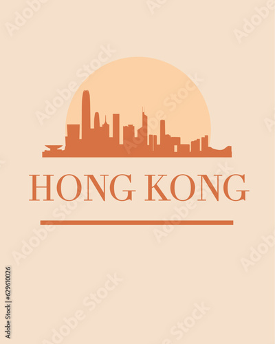 Editable vector illustration of the city of Hong Kong with the remarkable buildings of the city