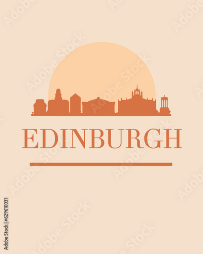 Editable vector illustration of the city of Edinburgh with the remarkable buildings of the city
