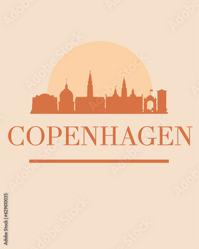 Editable vector illustration of the city of Copenhagen with the remarkable buildings of the city