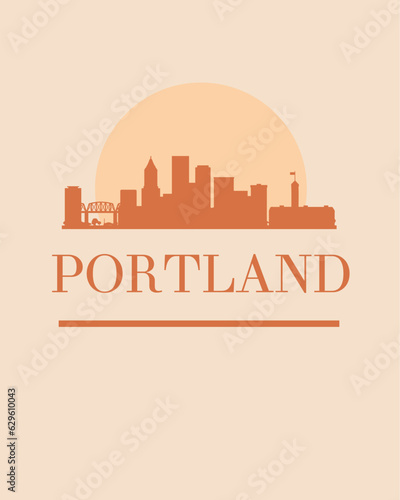 Editable vector illustration of the city of Portland with the remarkable buildings of the city