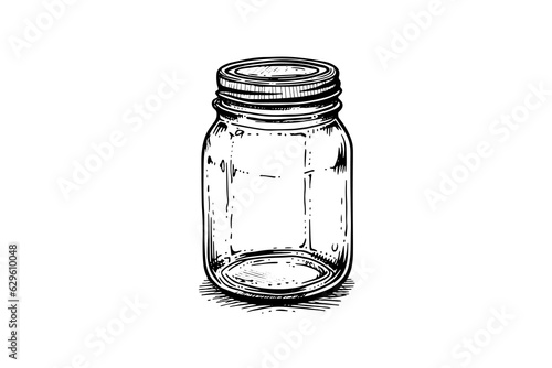 Empty glass jars ink sketch. Vector vintage black engraving illustration.