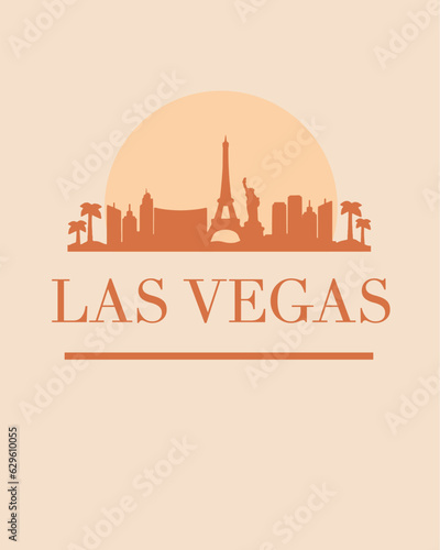 Editable vector illustration of the city of Las Vegas with the remarkable buildings of the city