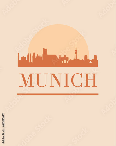 Editable vector illustration of the city of Munich with the remarkable buildings of the city