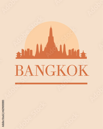 Editable vector illustration of the city of Bangkok with the remarkable buildings of the city