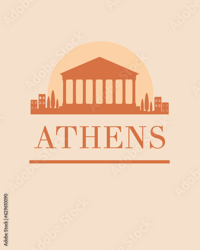 Editable vector illustration of the city of Athens with the remarkable buildings of the city