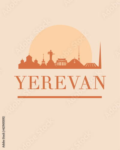 Editable vector illustration of the city of Yerevan with the remarkable buildings of the city