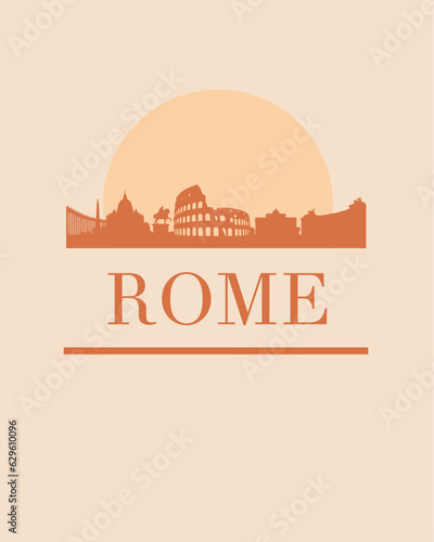 Editable vector illustration of the city of Rome with the remarkable buildings of the city