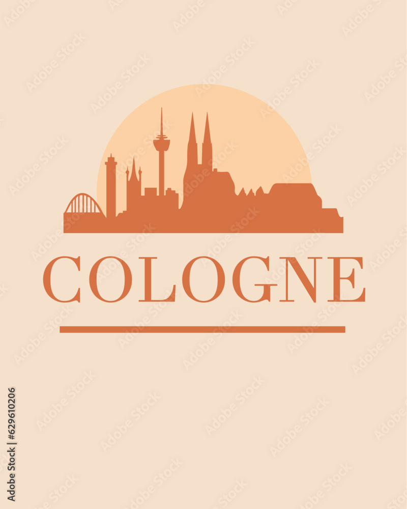 Editable vector illustration of the city of Cologne with the remarkable buildings of the city