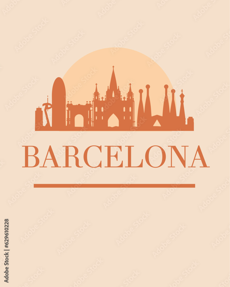 Editable vector illustration of the city of Barcelona with the remarkable buildings of the city