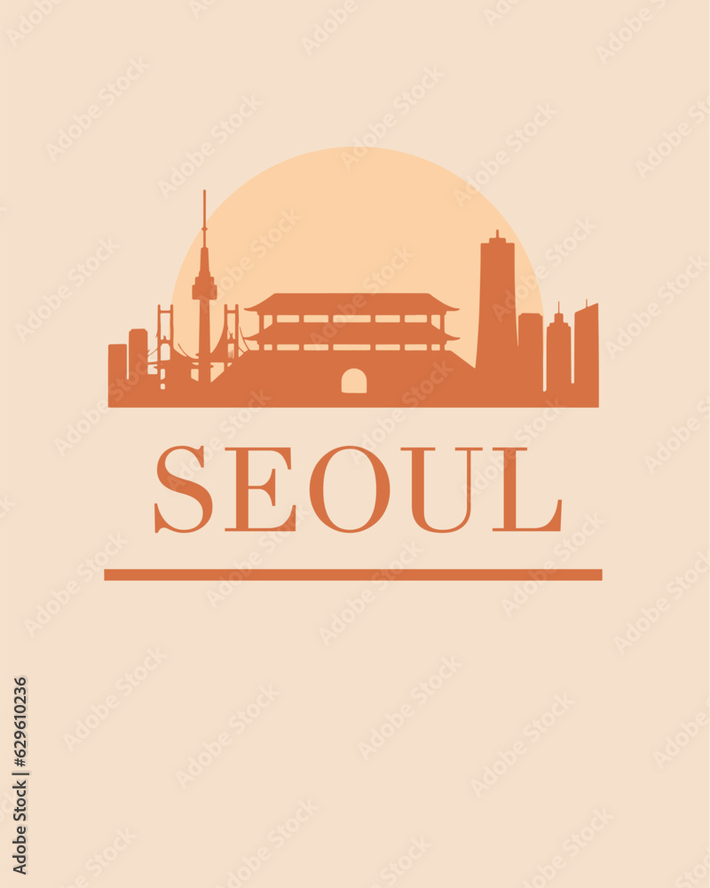 Editable vector illustration of the city of Seoul with the remarkable buildings of the city